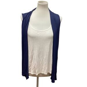 Naif Large Sleeveless Cotton Blend Attached White Tank Top w Flowy Lacy Cardigan